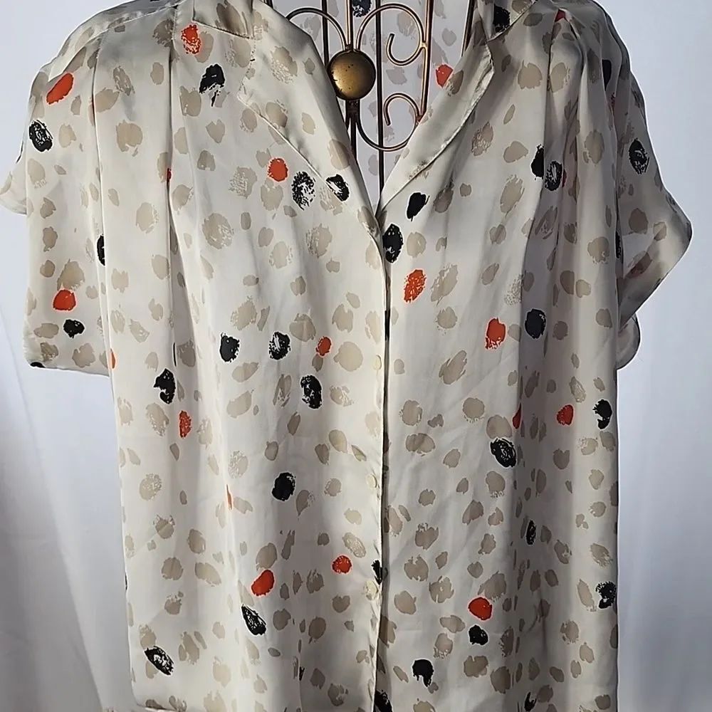 Polka Dot Sheer Short Sleeve Collared Blouse~Size 8